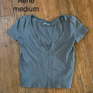 Aerie Women's Charcoal V-Neck Crop Top